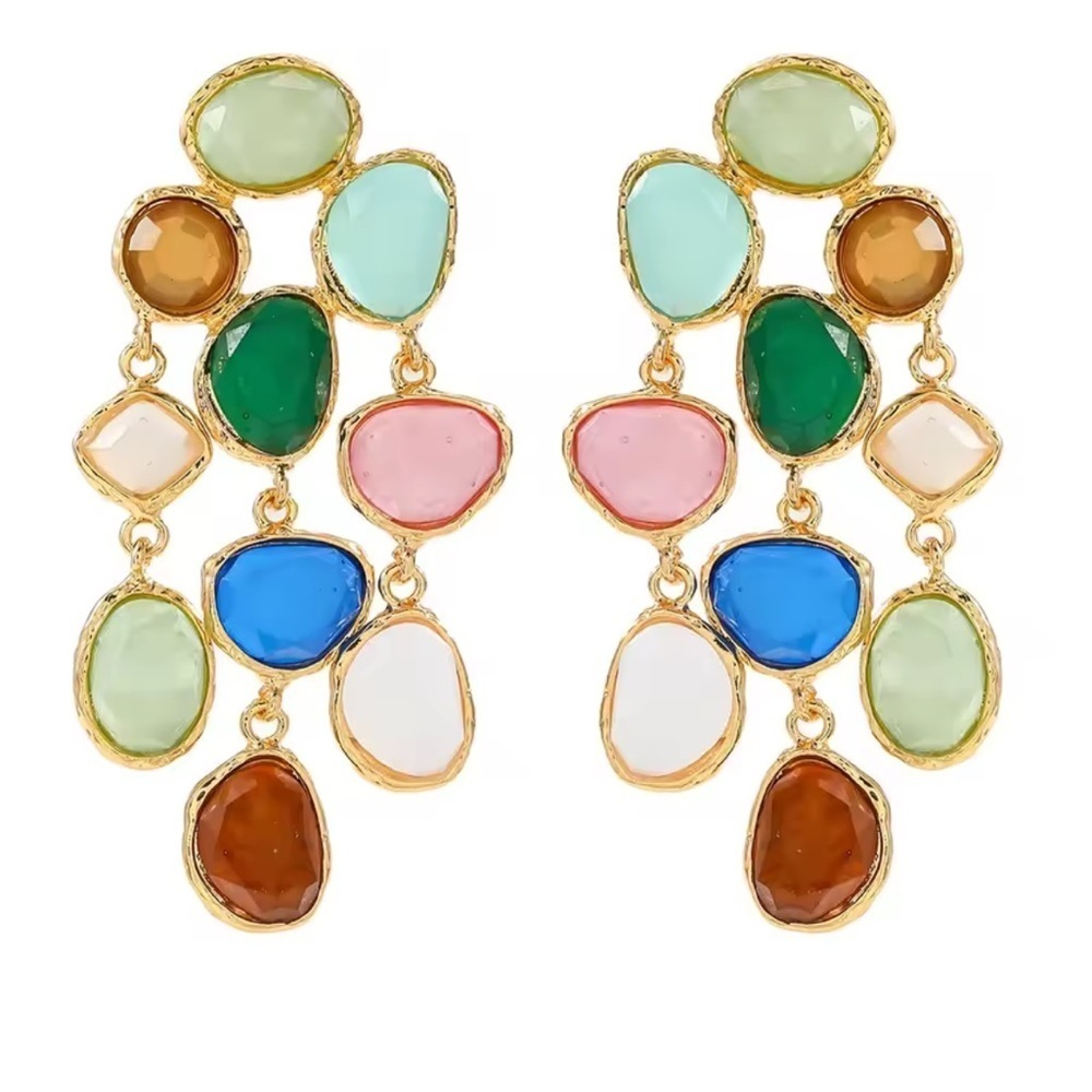 Artisan Mosaic Bold Multicolor Crystal Drops Earrings